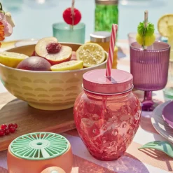 Gifi Gobelet en verre avec paille forme cactus ou fraise Ø10xH12,5cm