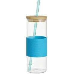 Gifi Gobelet en verre et bambou avec silicone bleu Ø6,5xH18cm