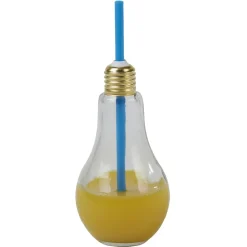 Gifi Gobelet en verre forme ampoule avec paille