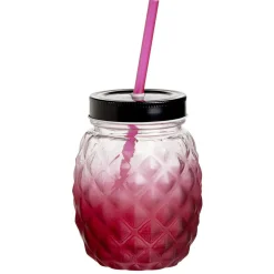 Gifi Gobelet en verre forme ananas avec paille et couvercle Ø9,5xH12,5cm