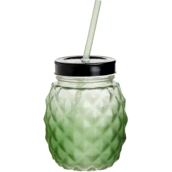 Gifi Gobelet en verre forme ananas avec paille et couvercle Ø9,5xH12,5cm