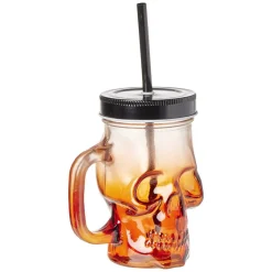Gifi Gobelet en verre forme tête de mort avec paille et couvercle