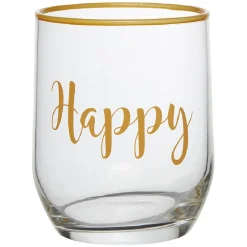 Gifi Gobelet en verre inscription Happy bord coloré 31,5 cl