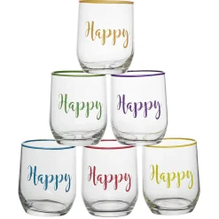 Gifi Gobelet en verre inscription Happy bord coloré 31,5 cl