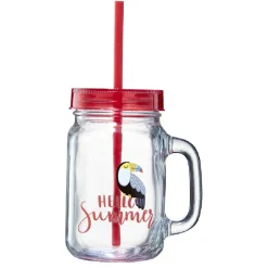 Gifi Gobelet en verre motif exotique avec paille 480 ml