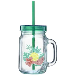 Gifi Gobelet en verre motif exotique avec paille 480 ml