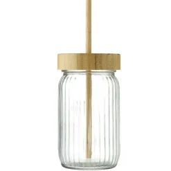 Gifi Gobelet en verre strié avec paille et bouchon en bambou Ø8cm H14,5cm