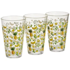 Gifi Gobelet haut verre transparent motif fruit exotique jaune 30cl x3