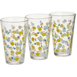 Gifi Gobelet haut verre transparent motif citron jaune et bleu 30cl x3