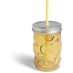 Gifi Gobelet 500ml en verre couvercle métal avec paille - 3 coloris