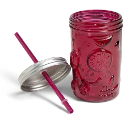 Gifi Gobelet 500ml en verre couvercle métal avec paille - 3 coloris