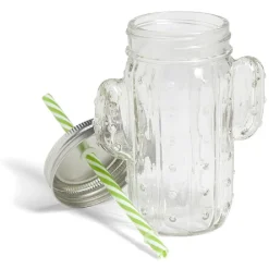 Gifi Gobelet 460ml forme cactus avec paille verre transparent