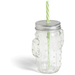 Gifi Gobelet 460ml forme cactus avec paille verre transparent