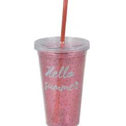 Gifi Gobelet plastique rose et paille décor pastèque hello summer