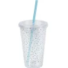 Gifi Gobelet plastique transparent couvercle et paille motif étoile bleu
