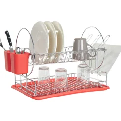 Gifi Égouttoir 2 niveaux avec receveur rouge