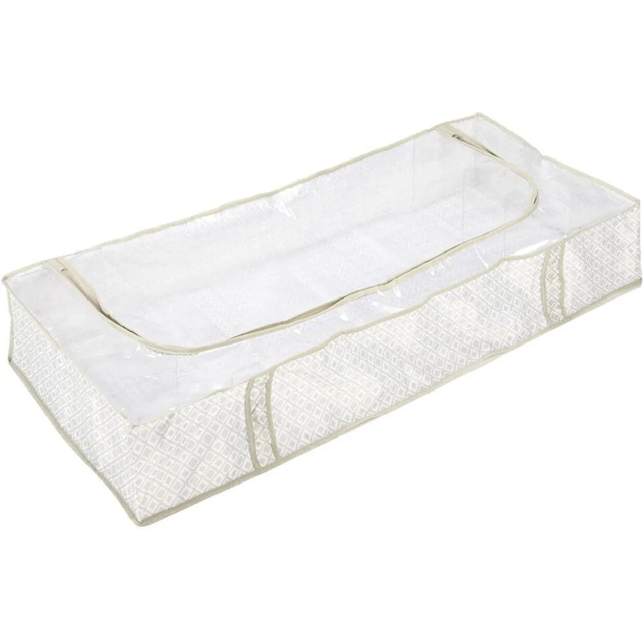 Gifi Rangement|Housse de rangement dessous de lit motif triangle beige et blanc