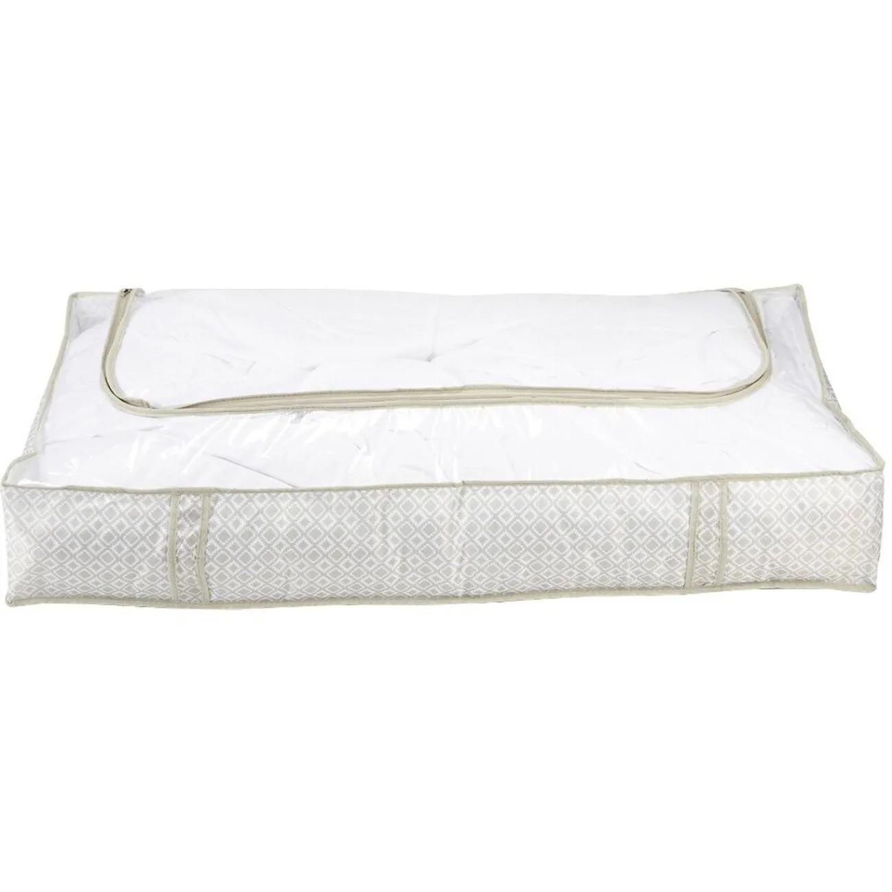 Gifi Rangement|Housse de rangement dessous de lit motif triangle beige et blanc