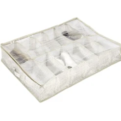 Gifi Rangement|Housse rangement chaussures motif triangle beige et blanc 12 cases