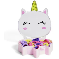 Gifi Beauté^Lot 50 élastiques à cheveux multicolore dans boîte design licorne rose