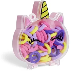 Gifi Beauté^Lot 50 élastiques à cheveux multicolore dans boîte design licorne rose