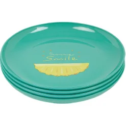 Gifi Lot de 4 assiettes à dessert bleu Ananas Summer smile