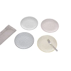 Gifi Lot de 4 assiettes à dessert porcelaine motif trait triangle multicolore Ø19cm