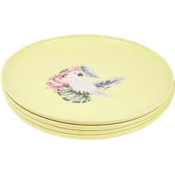 Gifi Lot de 4 assiettes plates décor oiseau et feuille