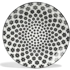 Gifi Lot de 4 assiettes plates Ø27cm porcelaine imprimé noir et blanc