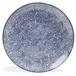 Gifi Lot de 4 assiettes plates Ø27cm porcelaine imprimé bleu et blanc