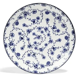 Gifi Lot de 4 assiettes plates Ø27cm porcelaine imprimé bleu et blanc