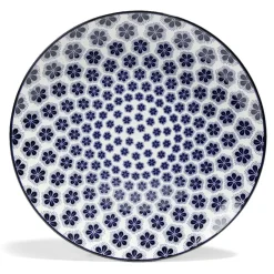 Gifi Lot de 4 assiettes plates Ø27cm porcelaine imprimé bleu et blanc
