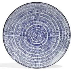 Gifi Lot de 4 assiettes plates Ø27cm porcelaine imprimé bleu et blanc