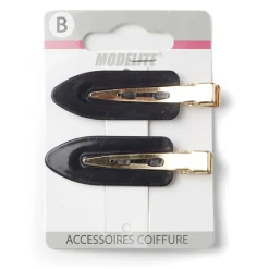 Gifi Beauté^Lot de 2 barrettes à cheveux plates clic-clac noir et doré