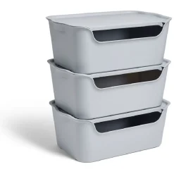 Gifi Rangement|Lot de 3 boîtes de rangement 15L avec couvercle plastique 39x25xH16cm