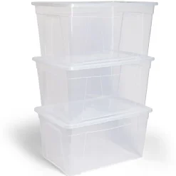 Gifi Rangement|Lot de 3 box 43L plastique transparent 56x39,5x35,5cm