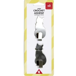 Gifi Rangement|Lot de 2 crochet adhésifs forme chat en métal 3x5cm