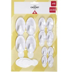 Gifi Rangement|Lot de 12 crochets adhésifs plastique blanc