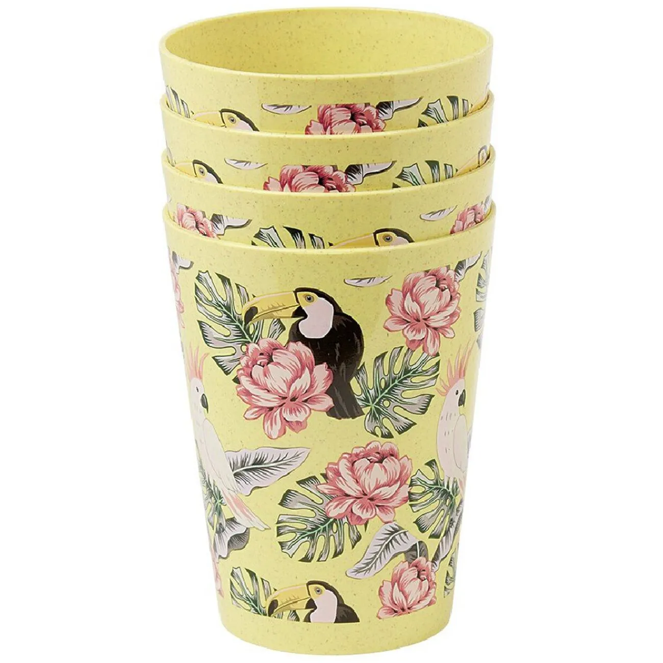 Gifi Lot de 4 gobelets décor oiseau et feuille 60 cl