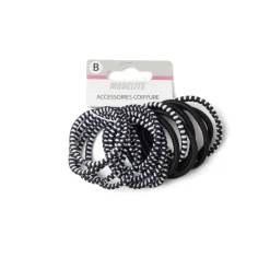 Gifi Beauté^Lot de 15 élastiques à cheveux polyester noir et blanc