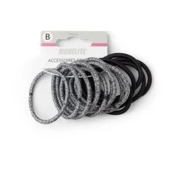 Gifi Beauté^Lot de 15 élastiques à cheveux polyester noir et blanc aspect chiné