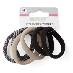 Gifi Beauté^Lot de 6 élastiques mousse beige et noir