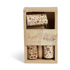 Gifi Lot de 3 mini rouleaux à pâtisserie en bois à motifs étoile/flocon/coeur