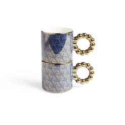 Gifi Lot de 2 mugs 30cl design chic bleu foncé et doré
