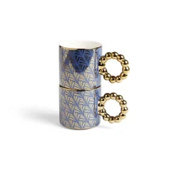 Gifi Lot de 2 mugs 30cl design chic bleu foncé et doré