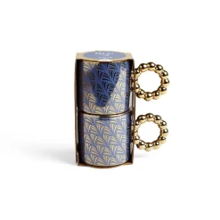 Gifi Lot de 2 mugs 30cl design chic bleu foncé et doré