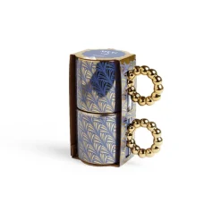 Gifi Lot de 2 mugs 30cl design chic bleu foncé et doré