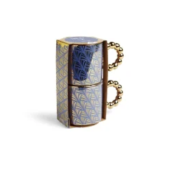 Gifi Lot de 2 mugs 30cl design chic bleu foncé et doré