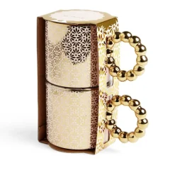 Gifi Lot de 2 mugs 30cl design chic rose et doré