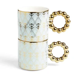 Gifi Lot de 2 mugs 30cl design chic bleu clair et doré